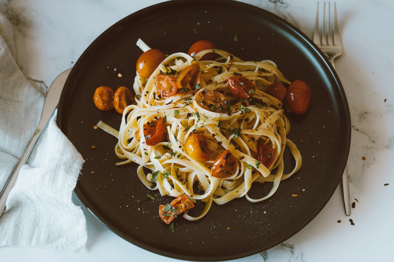 Close-Up Shot of a Pasta Dish on a Plate